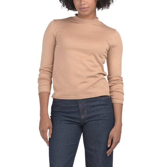 PREMISE Camel/black Mock Neck Sweater - Picture 1 of 2